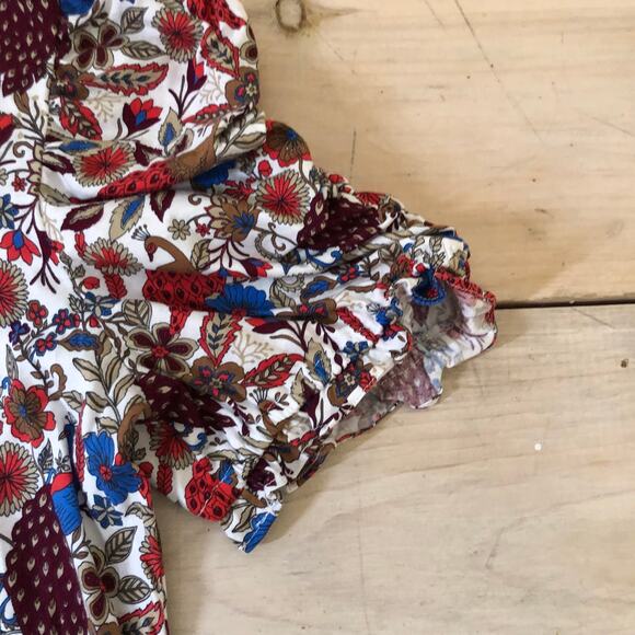 Loft NWT Women's Red Floral V-Neck Ruched Sleeve Blouse Size L - Picture 9 of 10